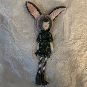 Anthro Snow Bunny Ornament With Green Dress